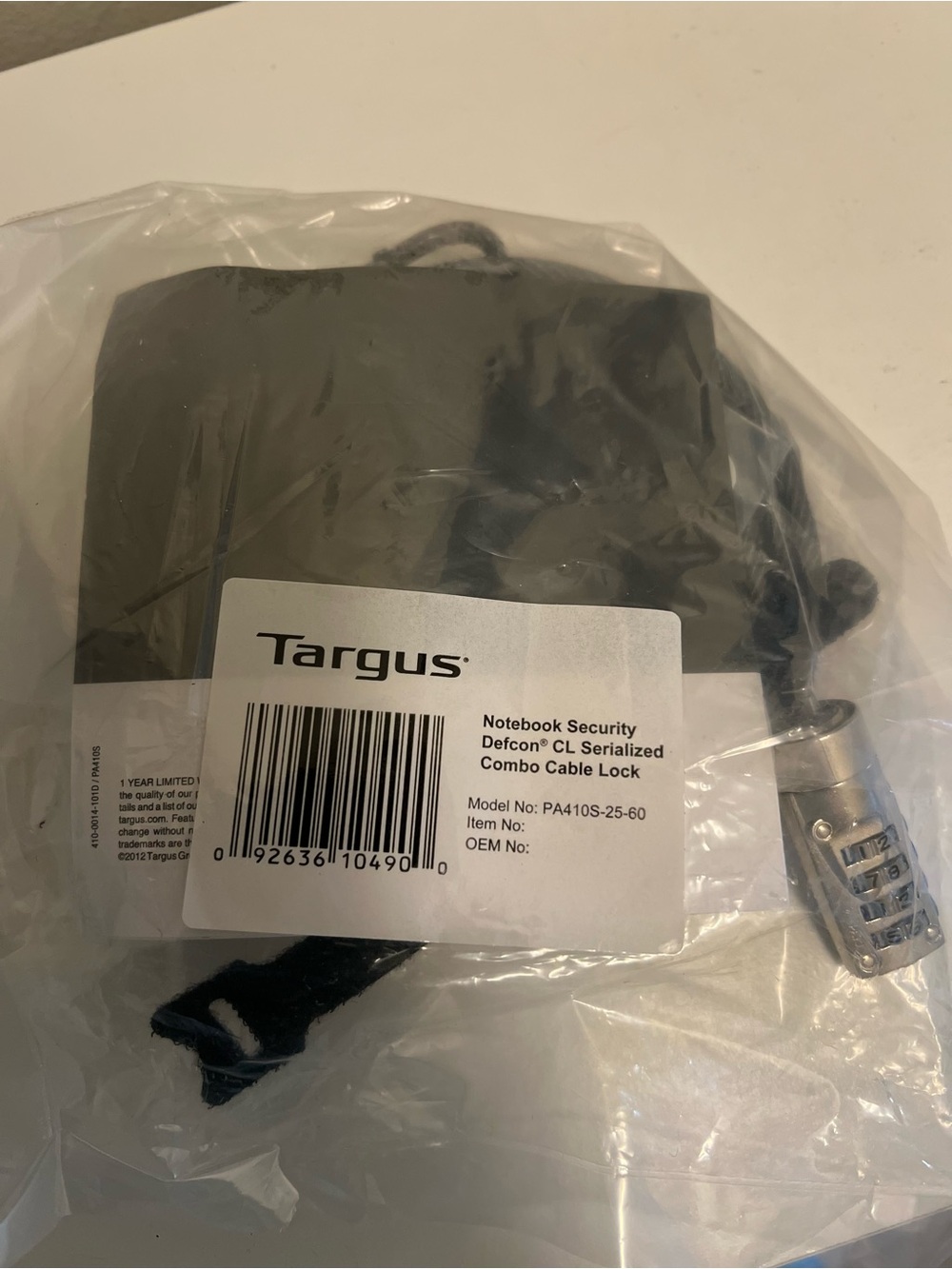 Targus Black Notebook Security Combo Cable Lock with Silver Dial